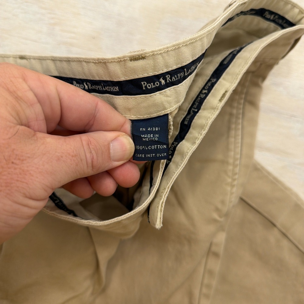 VTG Polo Ralph Lauren Chino Andrew Pant Pleated Cuffed Khaki Tan Mens 36x32 - Picture 6 of 9